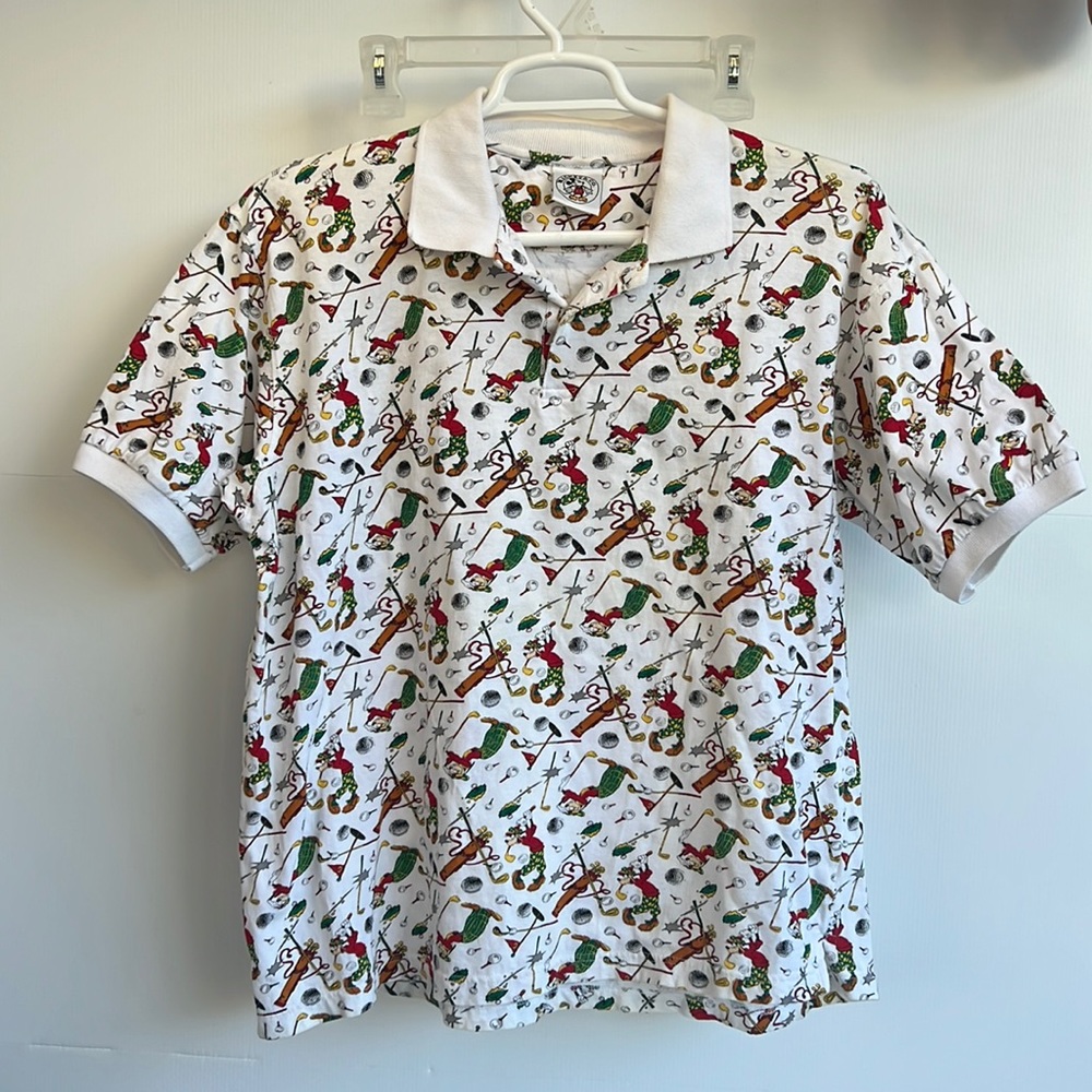 Vintage 90s MICKEY & CO Goofy Polo Size L Goofy Golfing Golf Bag Print Disney
